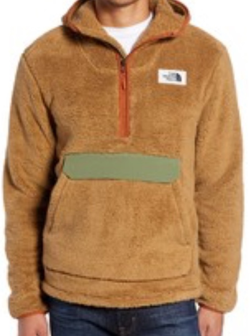 The North Face Jacket Men 2XL Brown Fleece Hooded 1/4 Zip Anorak Kangaroo Pocket